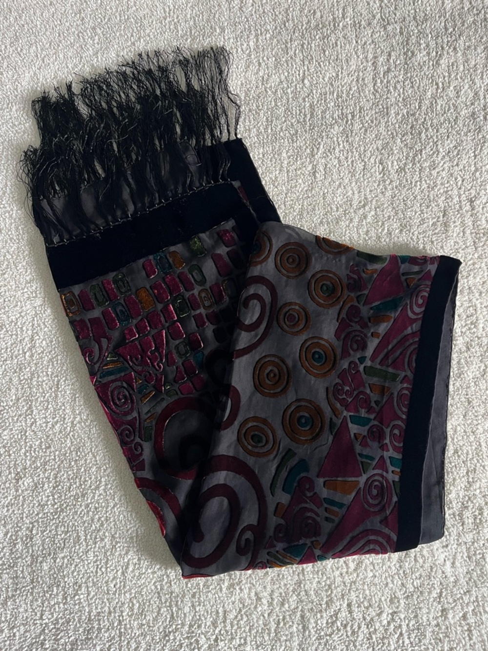Vintage Black Burnt Velvet Square Shawl Wrap Scarf